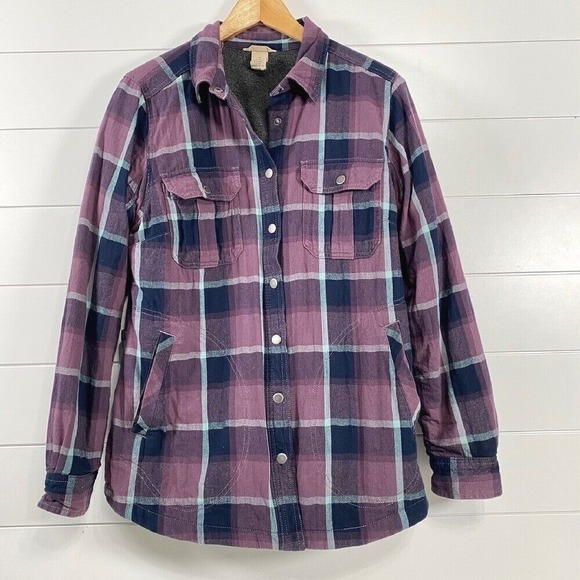 Duluth Trading Co. Womens Fleece Lined Plaid Flannel Shacket sz M Flap Pocket - Picture 1 of 15